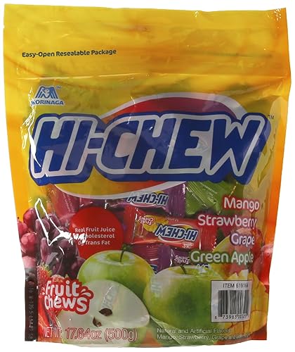 Morinaga Hi-Chew 100+ Assorted Individually Wrapped Fruit Chews Grape Strawberry Mango Green Apple 17.64 oz (Pack of 2)