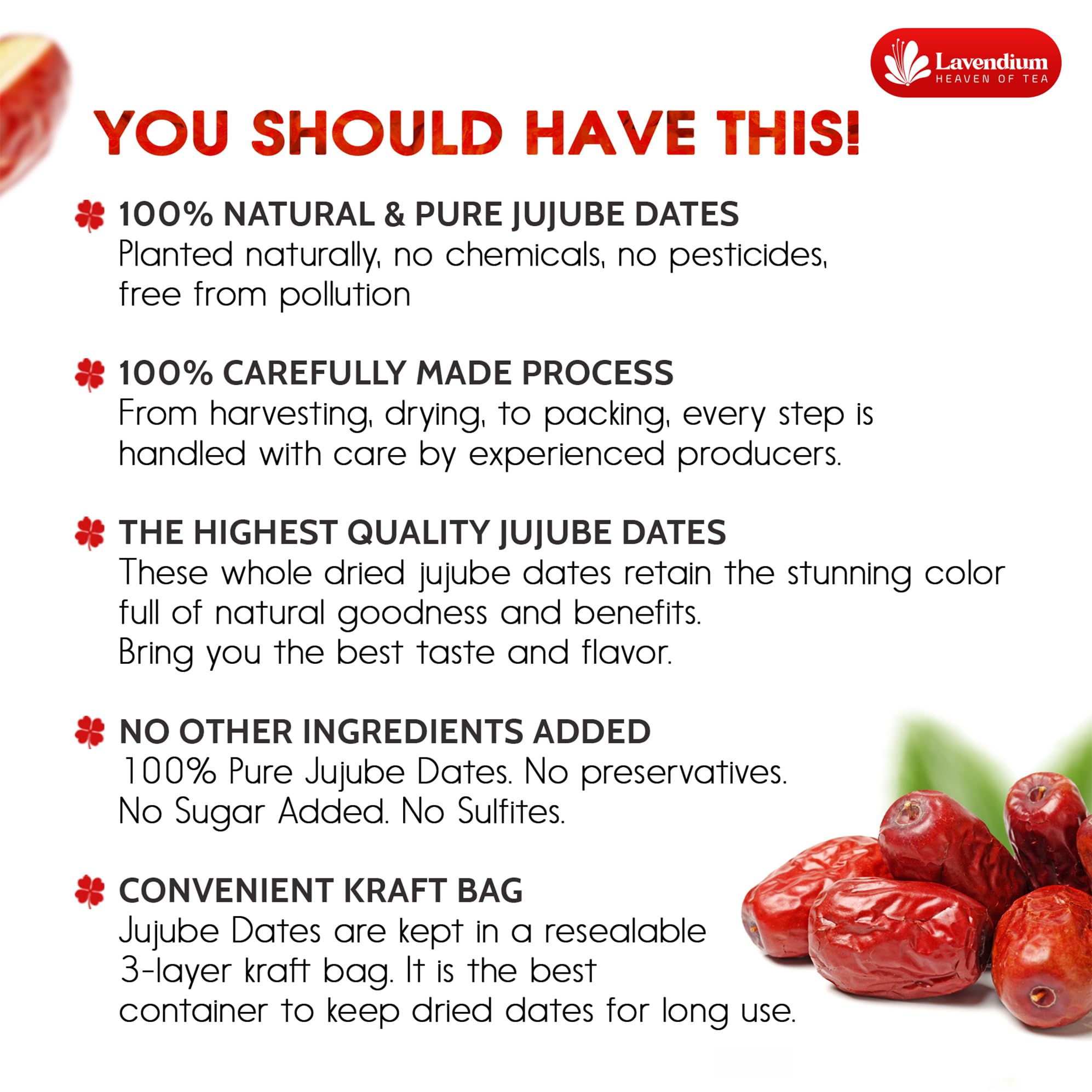 Lavendium, Premium 25oz Dried Jujube Dates, 100% Natural & Pure Red Dates, No Additives or Preservatives, Non-GMO, Gluten-Free, Plant-Based & Vegan