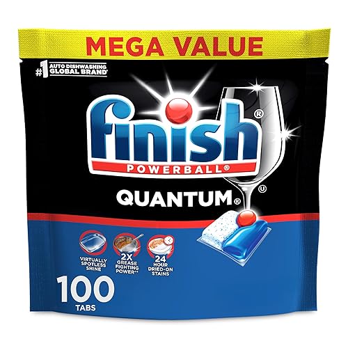 Finish Quantum Dishwasher Pods, No Pre-Rinse Dishwasher Detergent Soap Removes 24HR Dried-On Stain and Grease, Leaving a Virtually Spotless Shine, 100