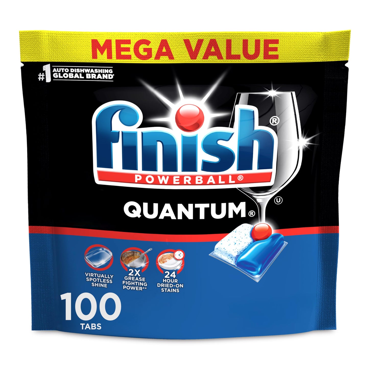 Finish Quantum Dishwasher Pods, No Pre-Rinse Dishwasher Detergent Soap Removes 24HR Dried-On Stain and Grease, Leaving a Virtually Spotless Shine, 100