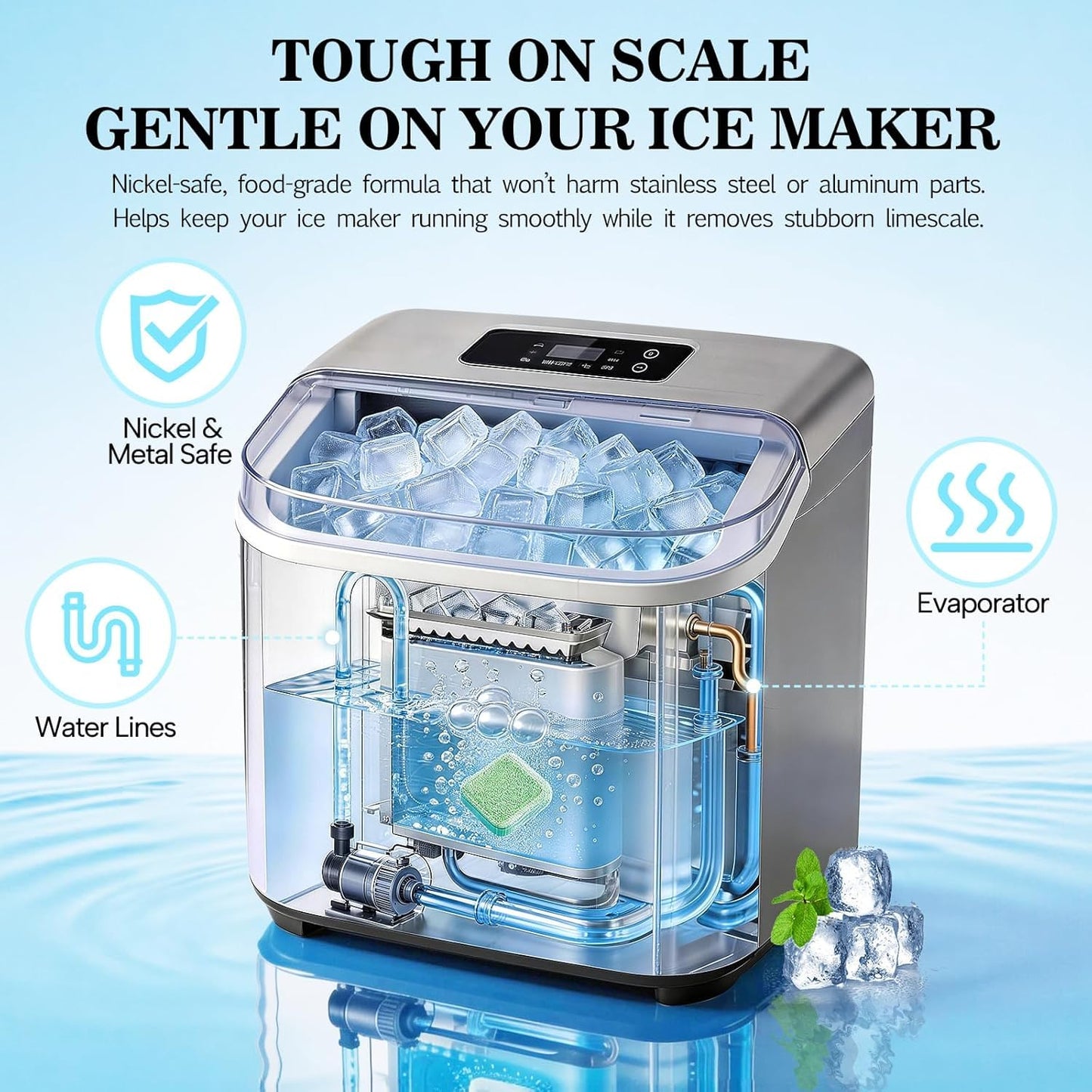 Bellaluce Ice Machine Cleaner Tablets, Portable & Commercial Ice Makers, Food-Grade Scale Remover for Fresh, Odor-Free Ice
