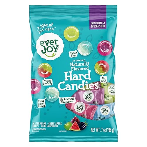 EverJoy Fruit Hard Candy Assortment, Naturally Flavored, Individually Wrapped Hard Candy Mix, 7 oz Bag (Pack of 1)