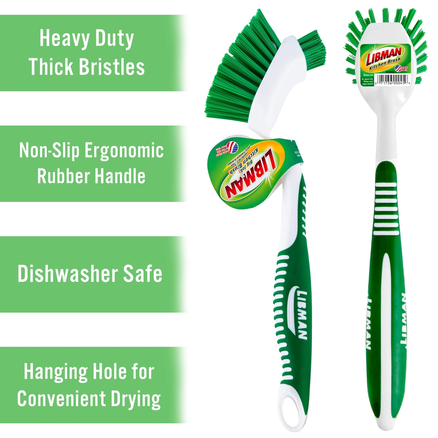 Libman Dish Brush Set with Long Handle - Deep Cleaning Brushes - Dish Scrubber & Scraper - Kitchen Scrub Brush for Dishes, Sinks, Pots, Pans
