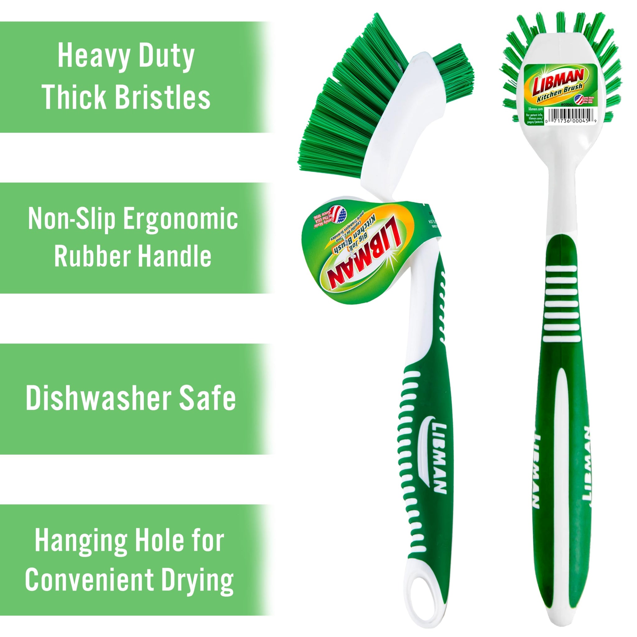 Libman Dish Brush Set with Long Handle - Deep Cleaning Brushes - Dish Scrubber & Scraper - Kitchen Scrub Brush for Dishes, Sinks, Pots, Pans