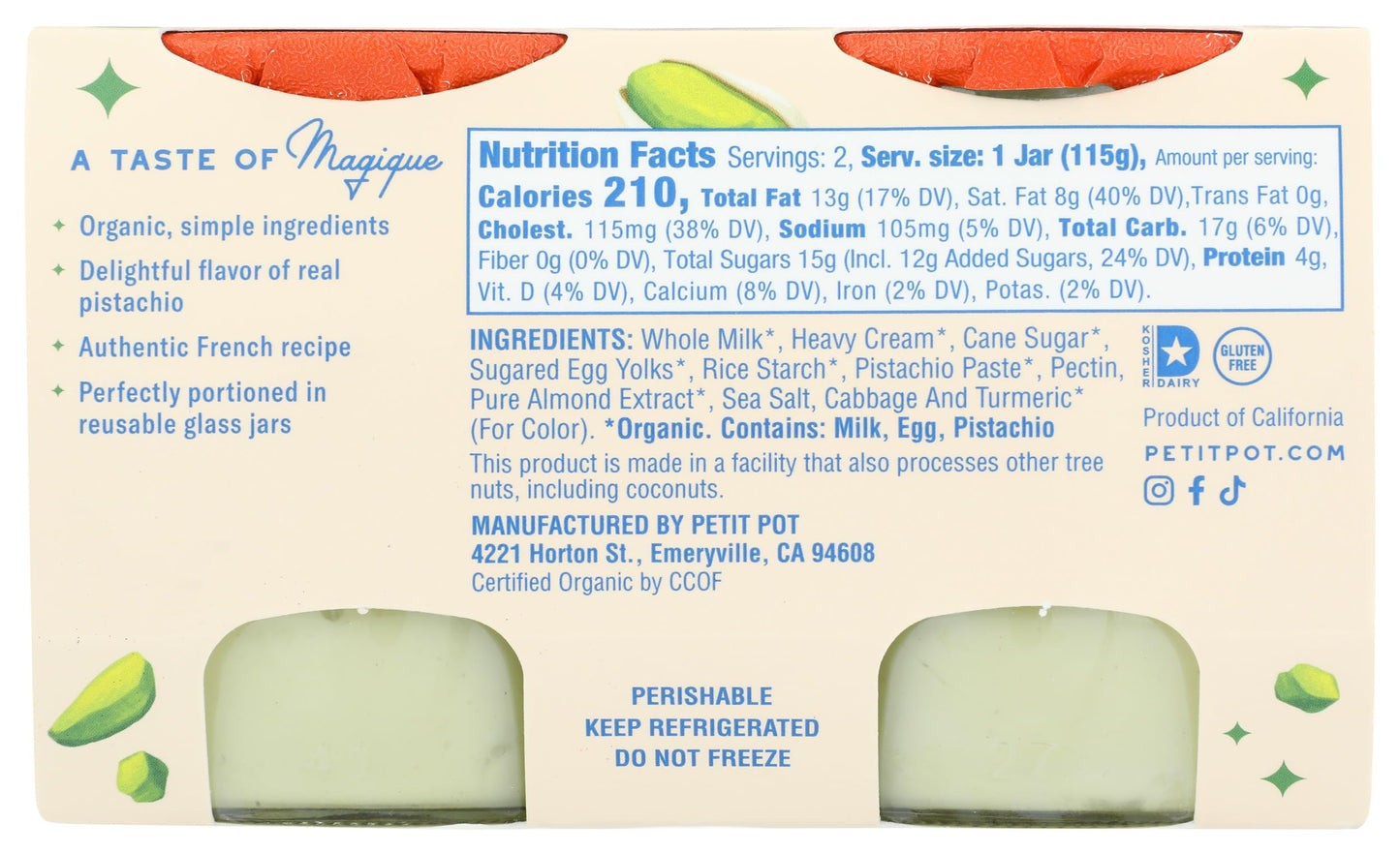 Petit Pot Organic Pistachio French Dessert, 8 OZ