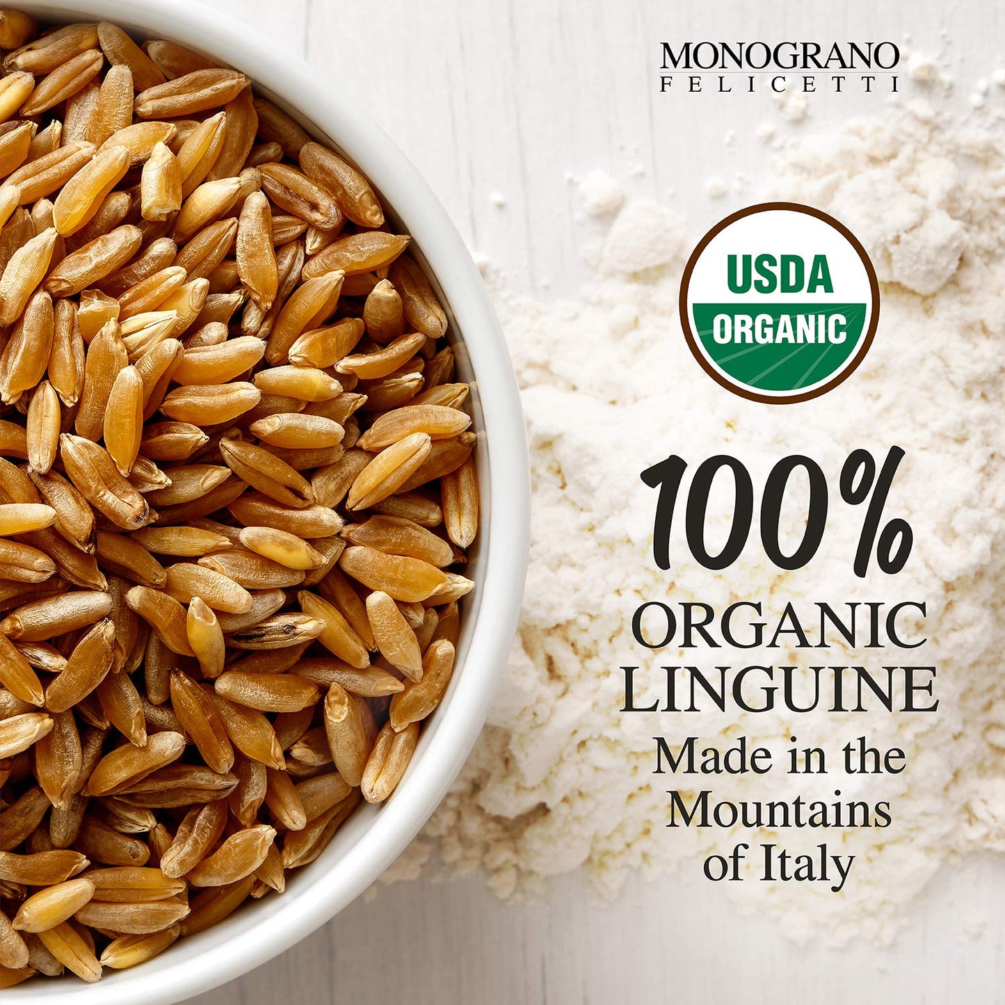 Monograno Felicetti Italian Organic Linguine Pasta Made with Kamut 1.1 lb - Pack of 2