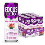 Focus Factor Energy Drink - 12 x 355ml Cans (Rainbow Shaved Ice Flavor) - with Focus + Energy - Lightly Carbonated, Sugar Free, Low Calorie