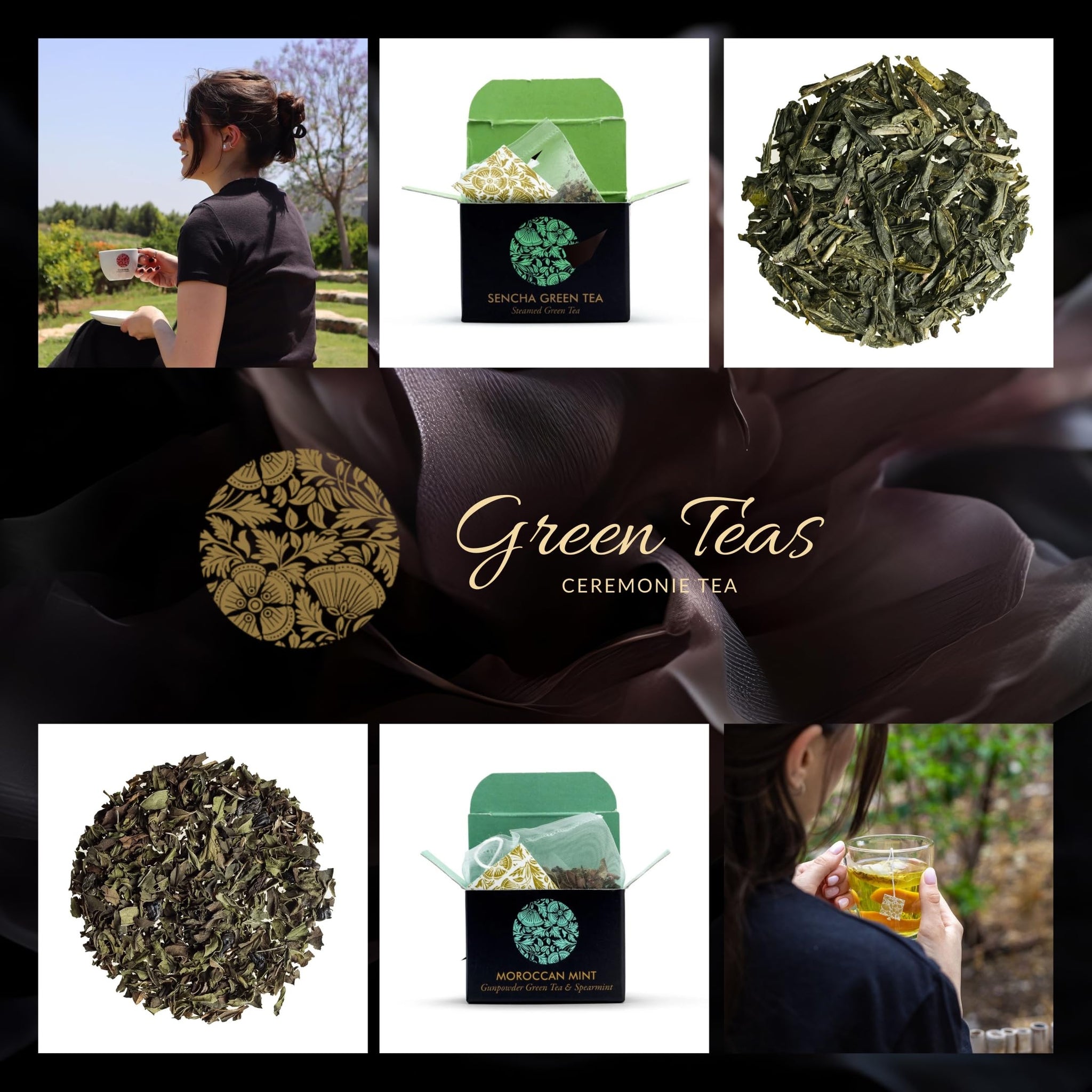 Ceremonie Tea Variety Pack - Kosher Tea Set with Wooden Serving Tray - Wrapped Individually in Silky Mesh Bags - Herbal Tea Boxes - Gift Set of 8