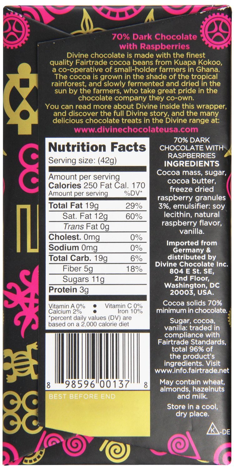 Divine Dark Chocolate with Raspberry 100g - Pack of 6