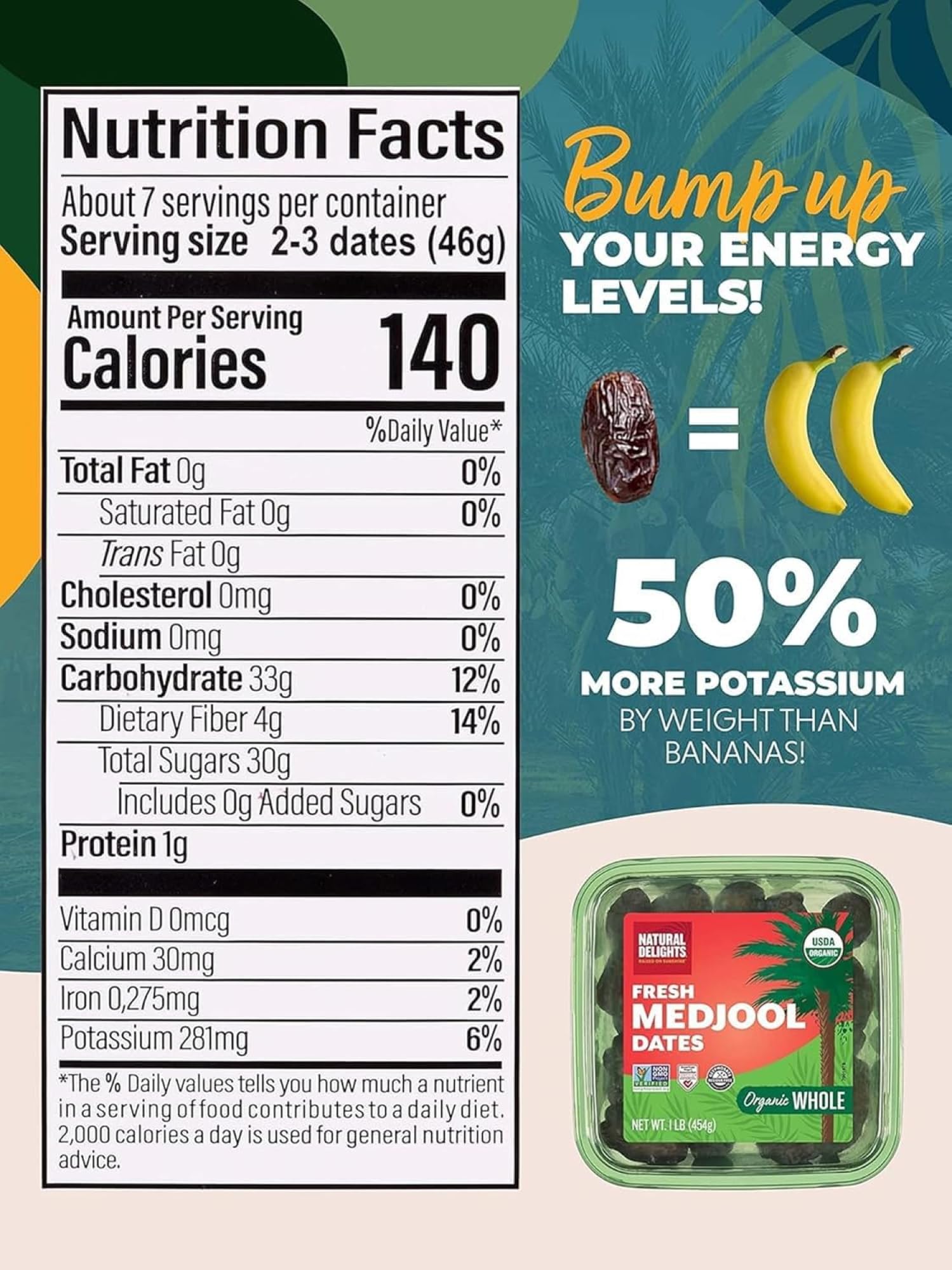 Natural Delights Organic Medjool Dates Whole - USDA Certified Organic Fruit, Good Source of Fiber & Potassium, Naturally Sweet, Snack for On-the-Go