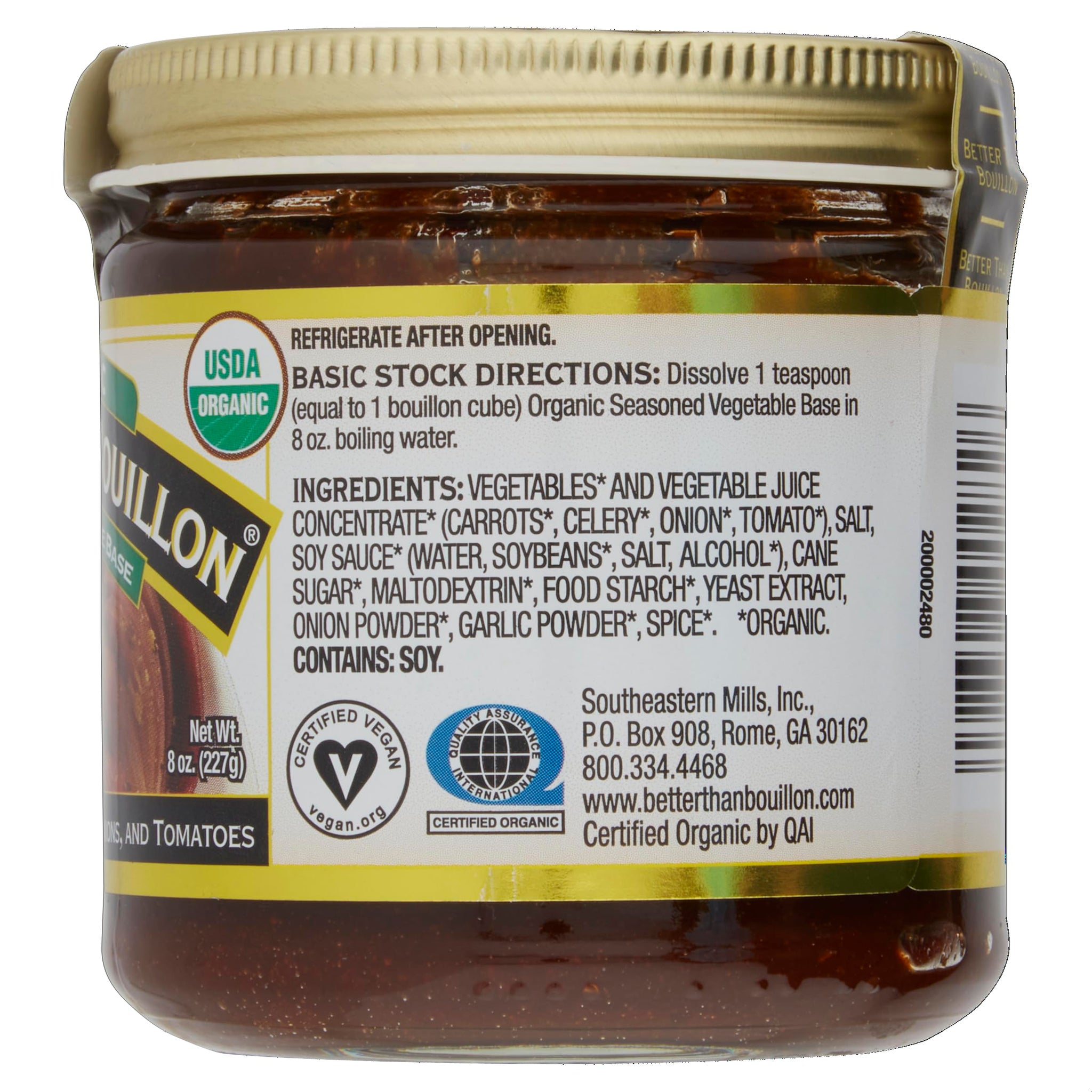 Better Than Bouillon Organic Vegetable Base, Made from Seasoned & Concentrated Vegetables, Organic & Vegan, Makes 9.5 Quarts of Broth, 8 OZ Jar