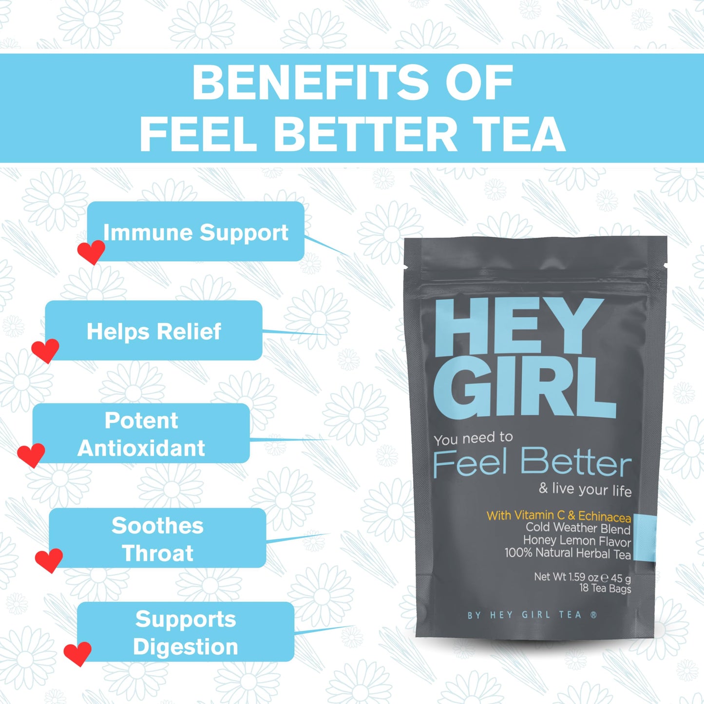 Get Well Soon Gifts For Women | Immunity Tea For Colds and Sore Throat with Elderberry, Echinacea | Care Package For Sick Friend to Feel Better |