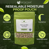 Biokoma Organic Ashwagandha Root 3.55oz USDA Organic Withania Somnifera Natural Adaptogenic Herb Dried & Cut Herbal Tea DIY Powder Wellness Resealable