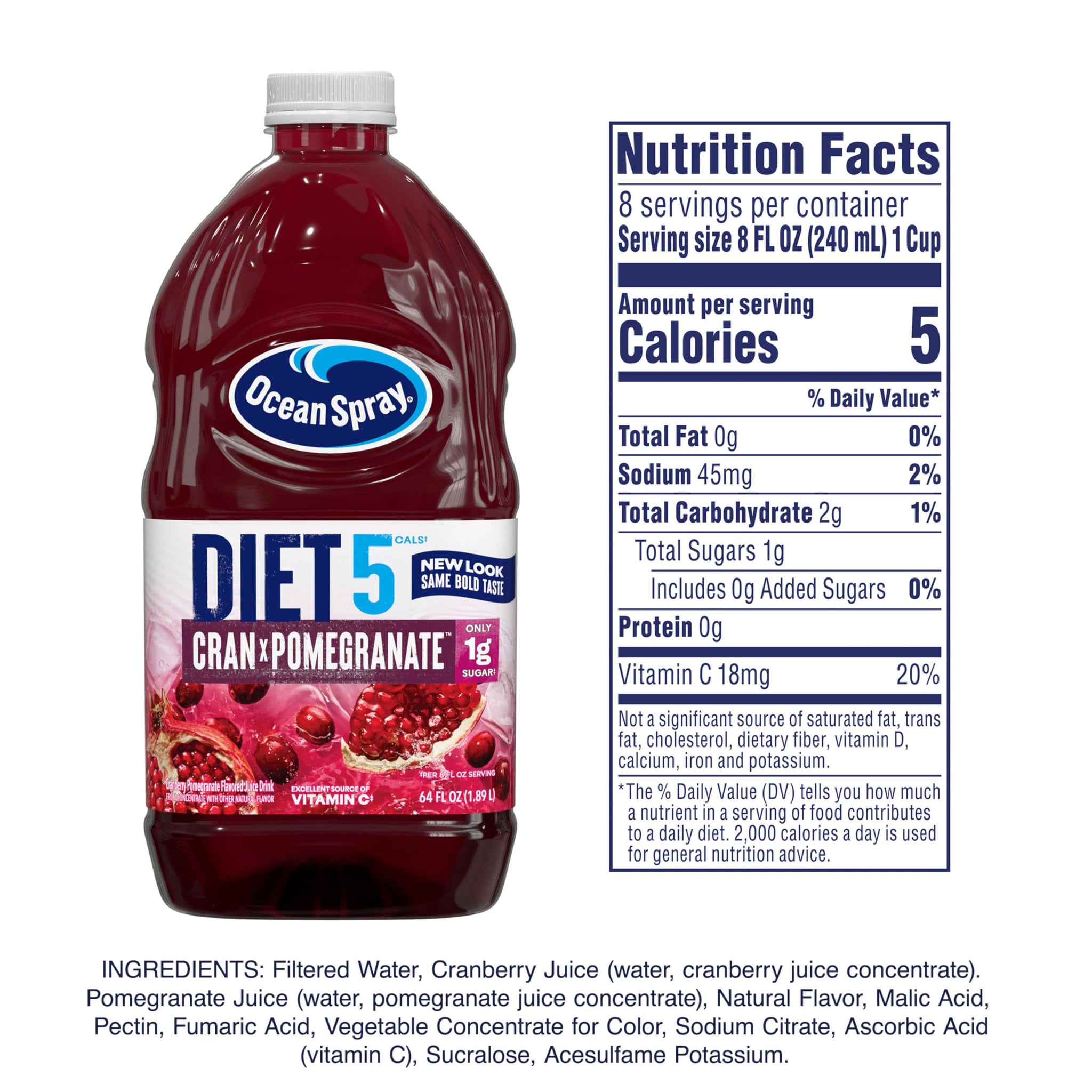 Ocean Spray® Diet Cran-Pomegranate™ Cranberry Pomegranate Juice Drink, 64 Fl Oz Bottle (Pack of 1)
