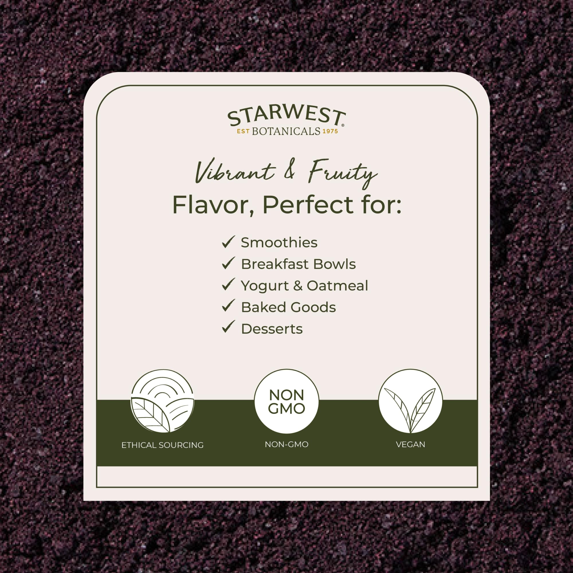 Starwest Botanicals Acai Berry Freeze Dried Powder Organic - Organic Acai for Bowls, Smoothies, Juice, Baked Goods, Yogurt & Cereal, Adds Coloring