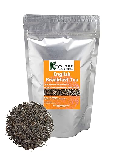 English Breakfast Loose Leaf Tea, 1lb Pouch Premium Black tea blend of Assam and Keemun, Drink Hot or Iced, Sweetened or Plain -Nearly 200 servings.