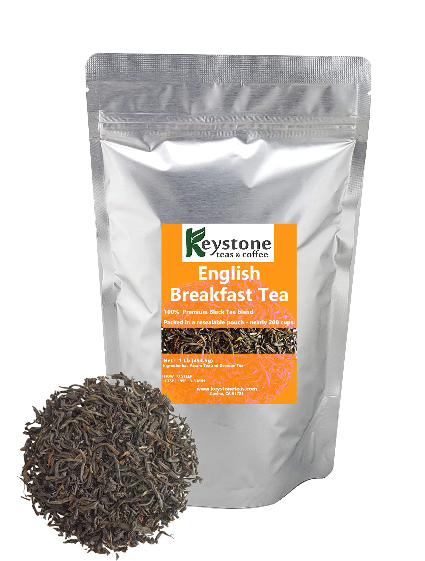 English Breakfast Loose Leaf Tea, 1lb Pouch Premium Black tea blend of Assam and Keemun, Drink Hot or Iced, Sweetened or Plain -Nearly 200 servings.