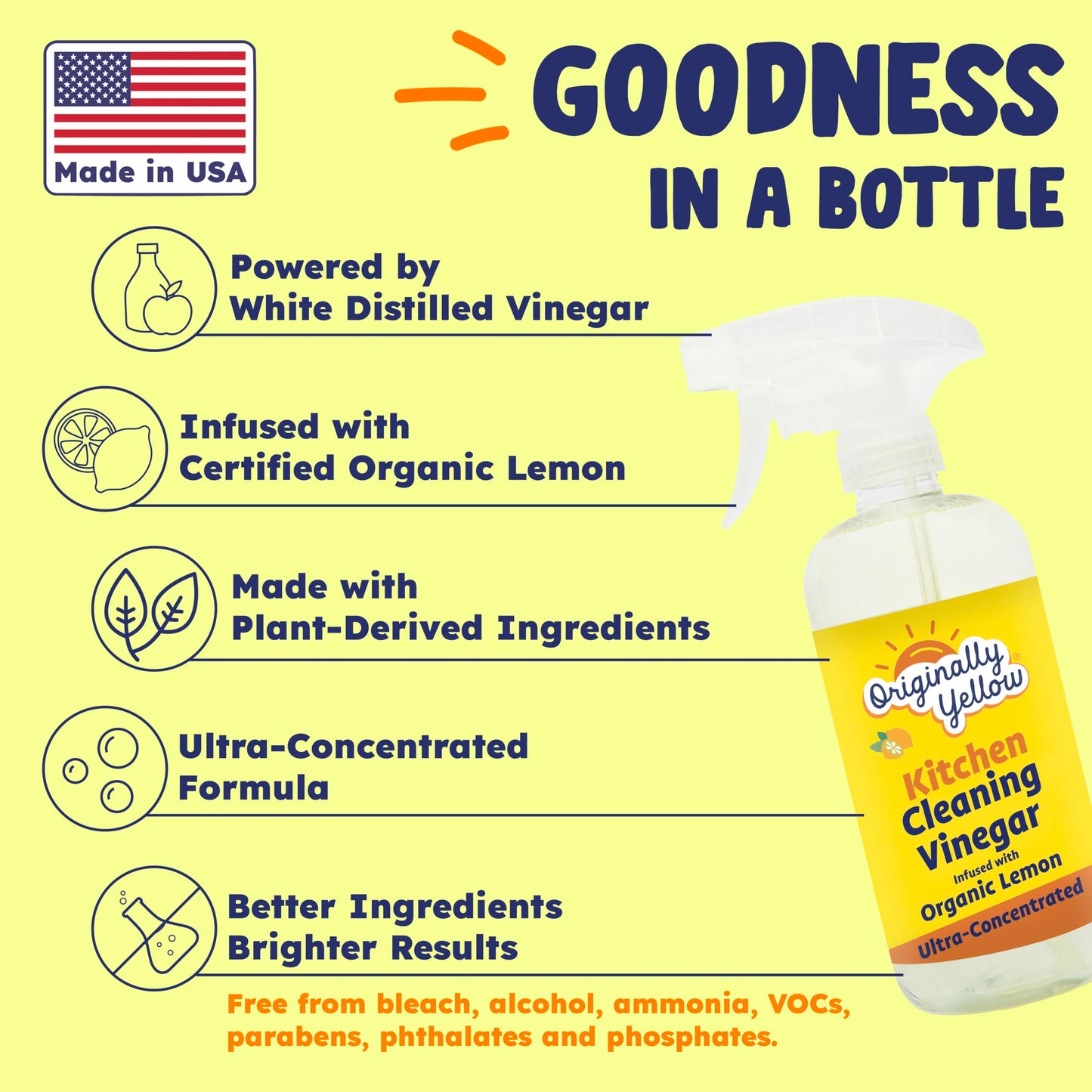 Originally Yellow Plant-Based Kitchen Cleaner | Powered by Natural Vinegar & Infused with Organic Lemon | Multipurpose Kitchen Counter Cleaner Works