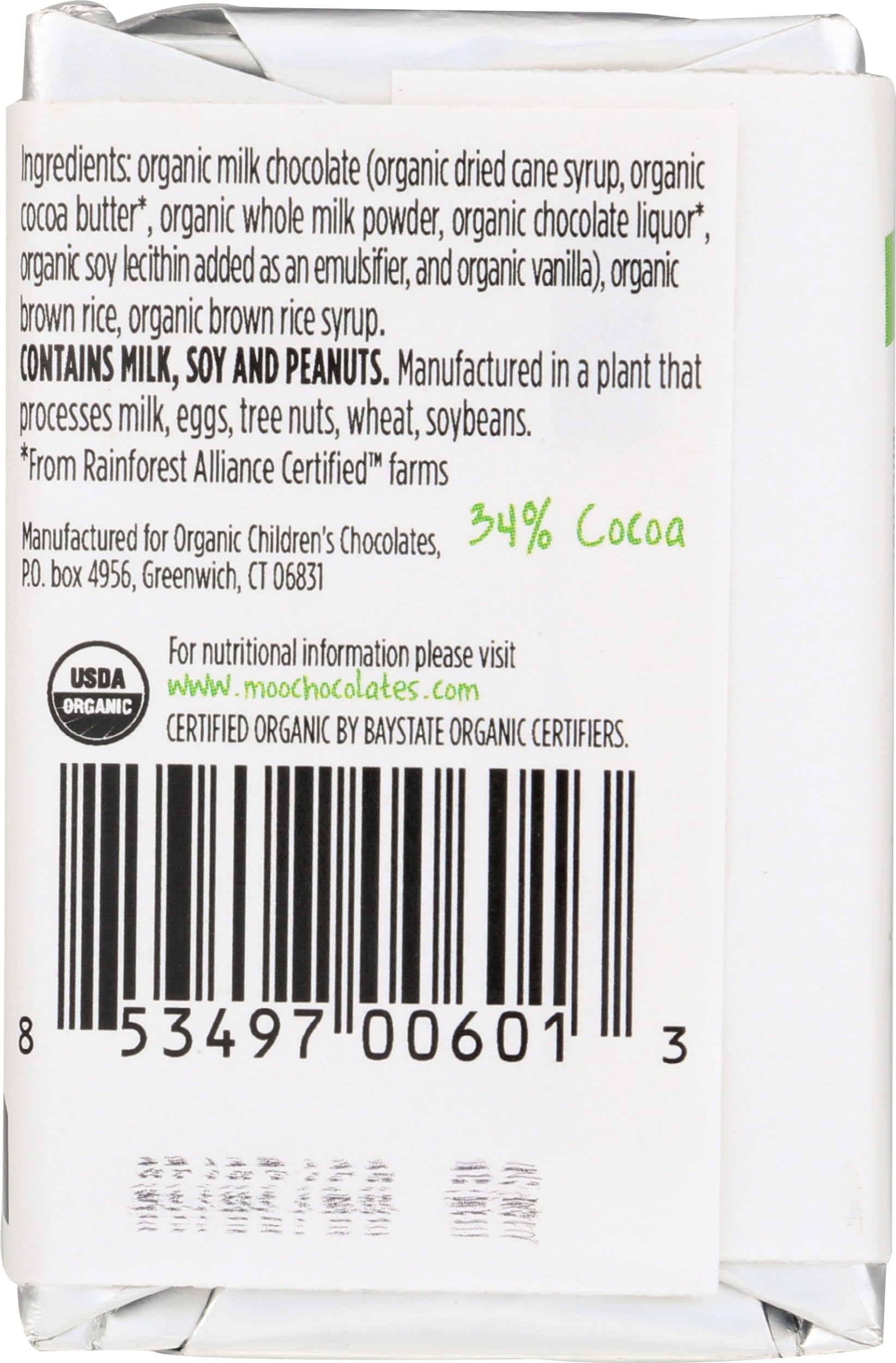 Moo Chocolate Organic Milk Chocolate Rice Crisps Bar, 0.7 OZ