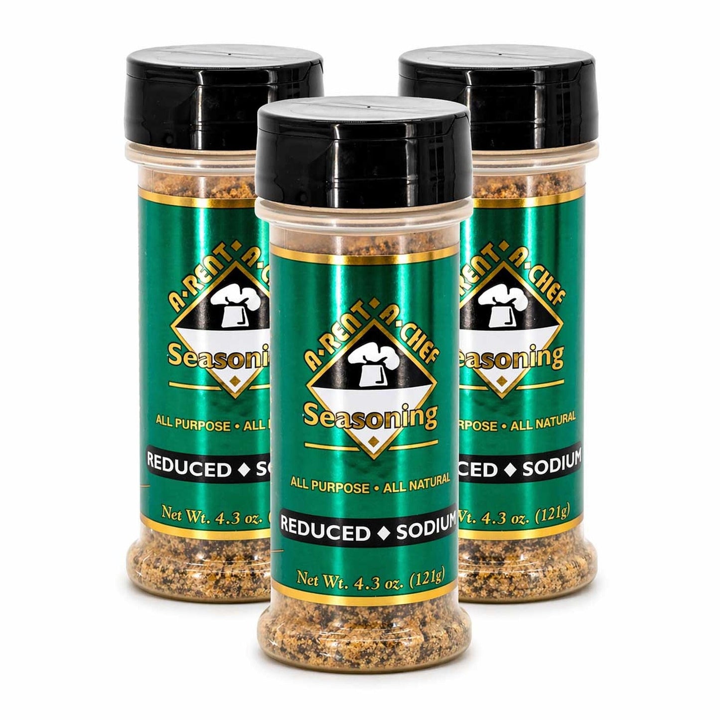 All Purpose Reduced Sodium Seasoning - Gluten Free - Sugar Free - 3 pack of 4.3 oz - A-Rent-A-Chef All Natural - Made in the USA - Proudly Made in