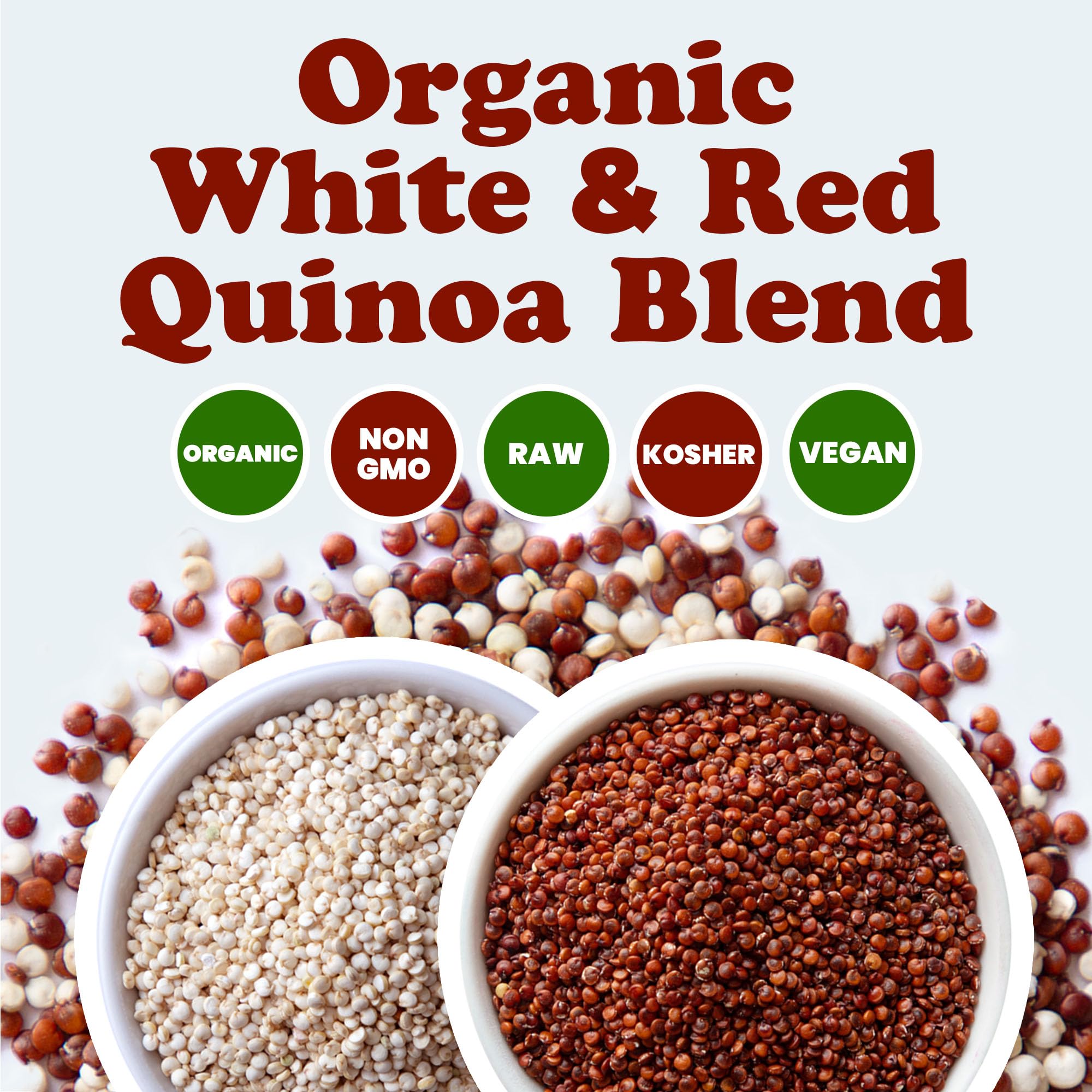 Food to Live Organic Raw White and Red Quinoa Blend, 1.5 Pounds - Whole, Nutritious, High in Protein and Fiber, Perfect for Salads and Smoothies, Non-GMO, Vegan, Kosher, Bulk