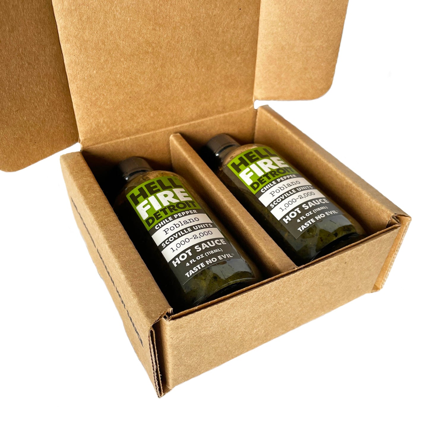 Hell Fire Detroit Poblano Hot Sauce (Mild), Crafted with Fresh, Fire-Roasted Poblano Chile Peppers, All-Natural, Vegan, Gluten-Free, Low Sodium - 4 Fl