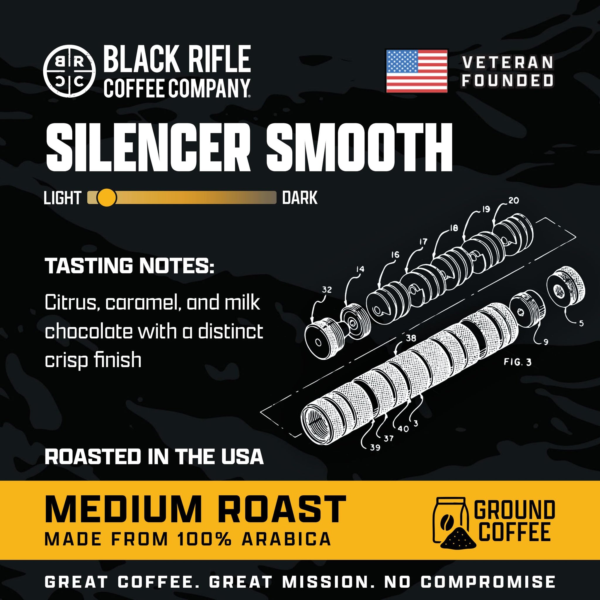 Black Rifle Coffee Company Silencer Smooth, 5 lb Bag, Ground Coffee Light Roast - Roasted Blend Made from Arabica Beans - Colombian & Brazilian Beans