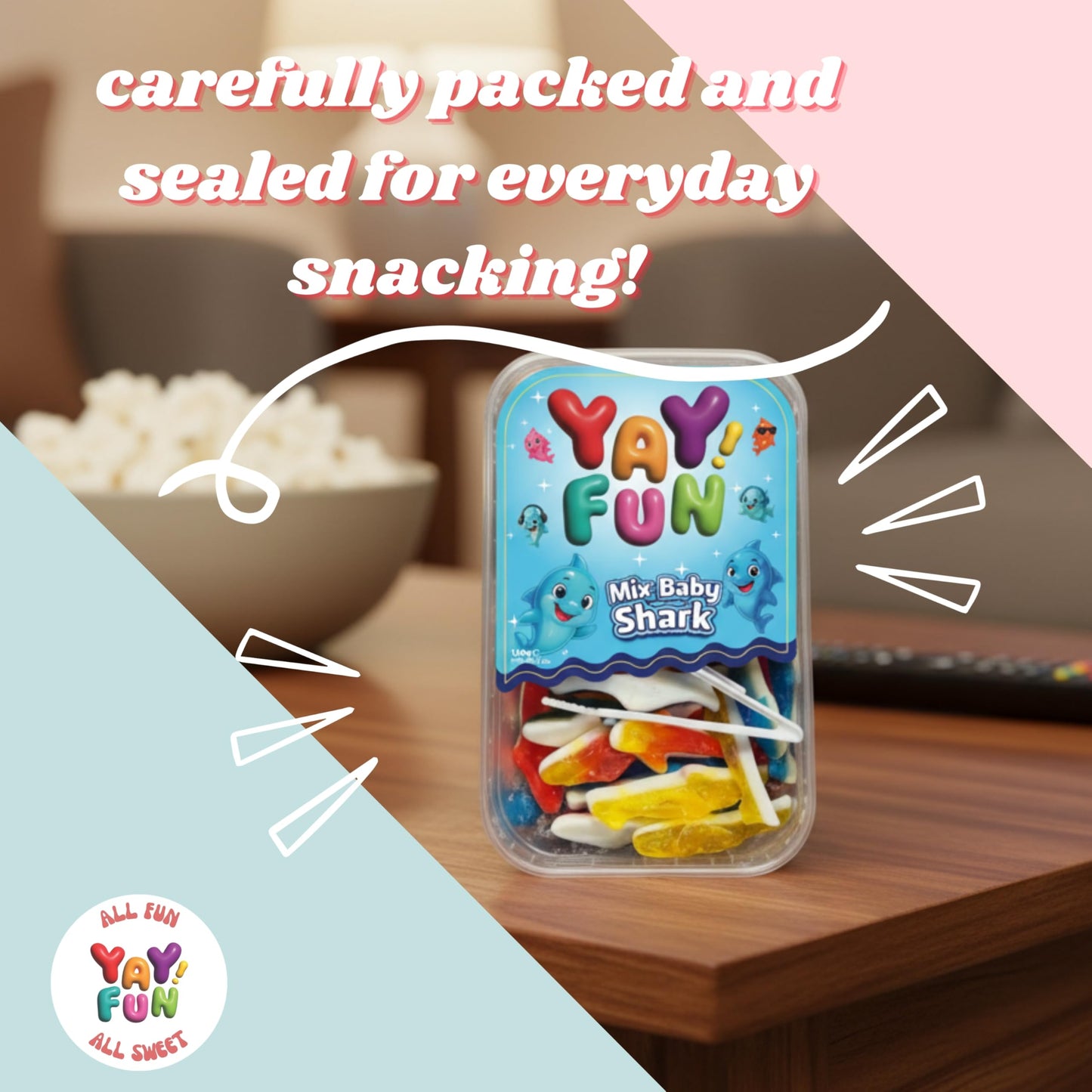 Halal Mix Baby Shark Gummy | 6 Pack Bundle (6x7 oz Tubs) | Assorted Color Shark-Shaped Gummy Candy| Resealable Tubs in Bulk with Display Box | Halal
