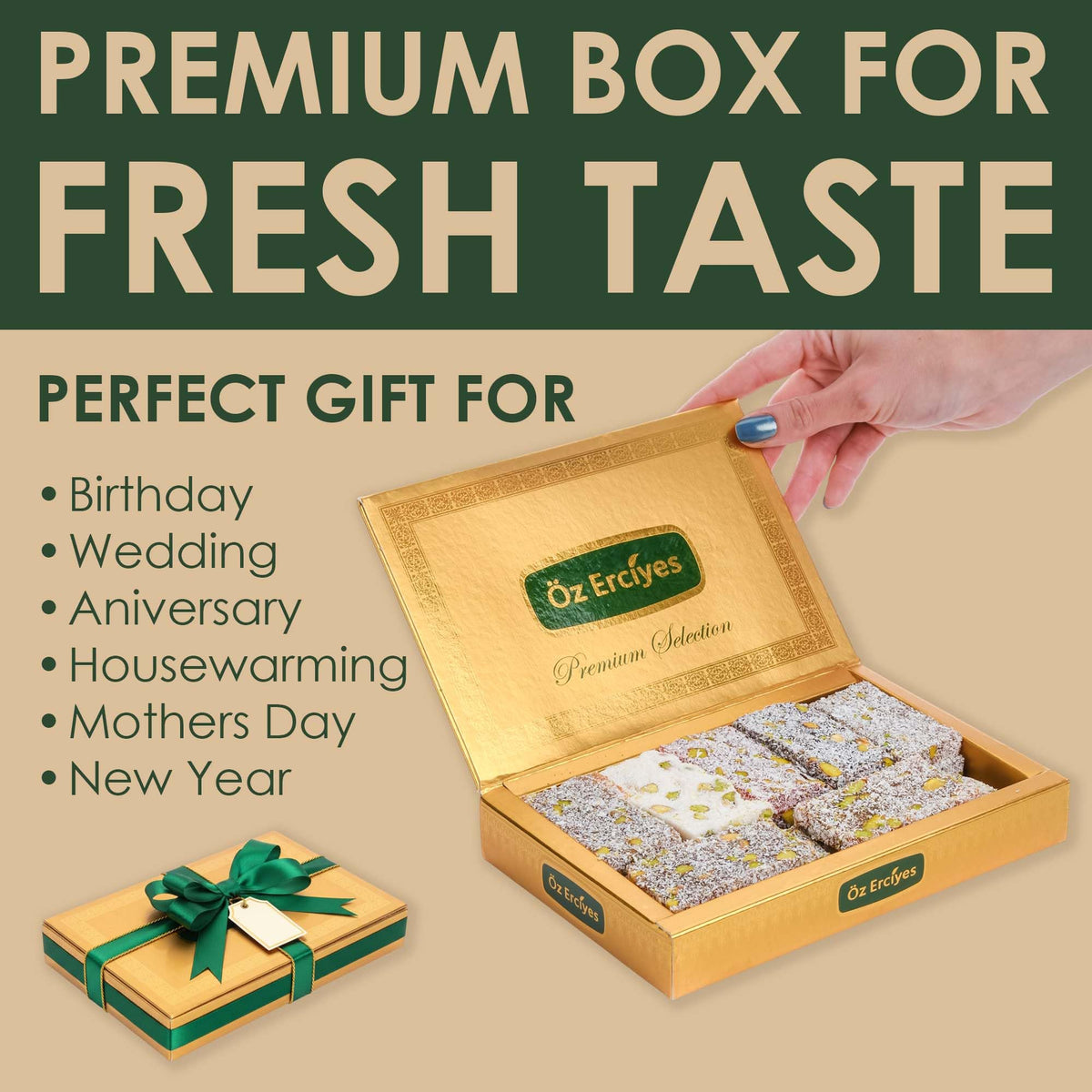 Cezerye Turkish Delight - Fig, Pomegranate, Carrot & Pistachio Lokum, Traditional Turkish Sweets, Healthy Arabic Candy Gift Box, 17.6 oz (500g)