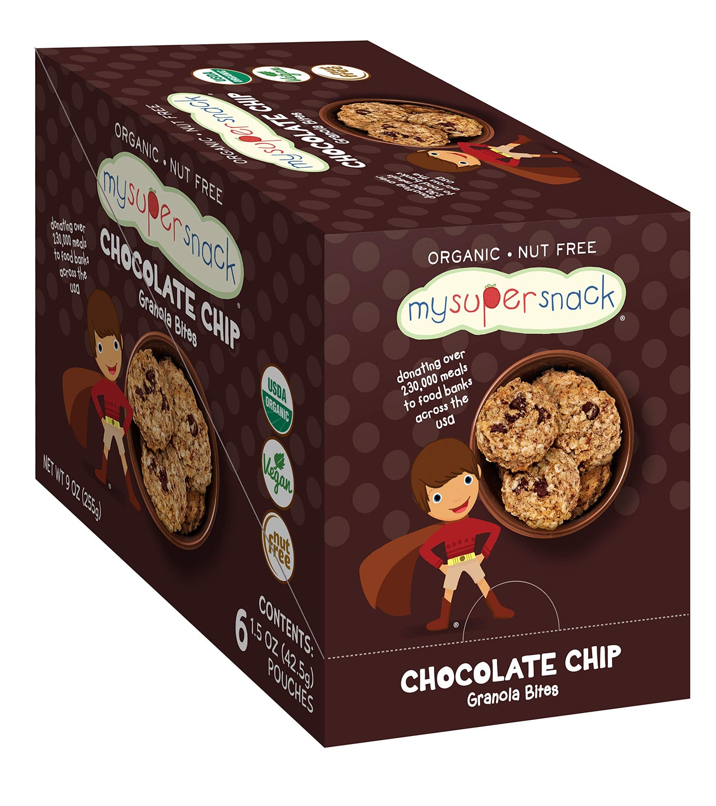 MySuperSnack Organic Granola Bites (Chocolate Chip) 12 Snack Packs, Healthy Snacks for Kids, Nut Free