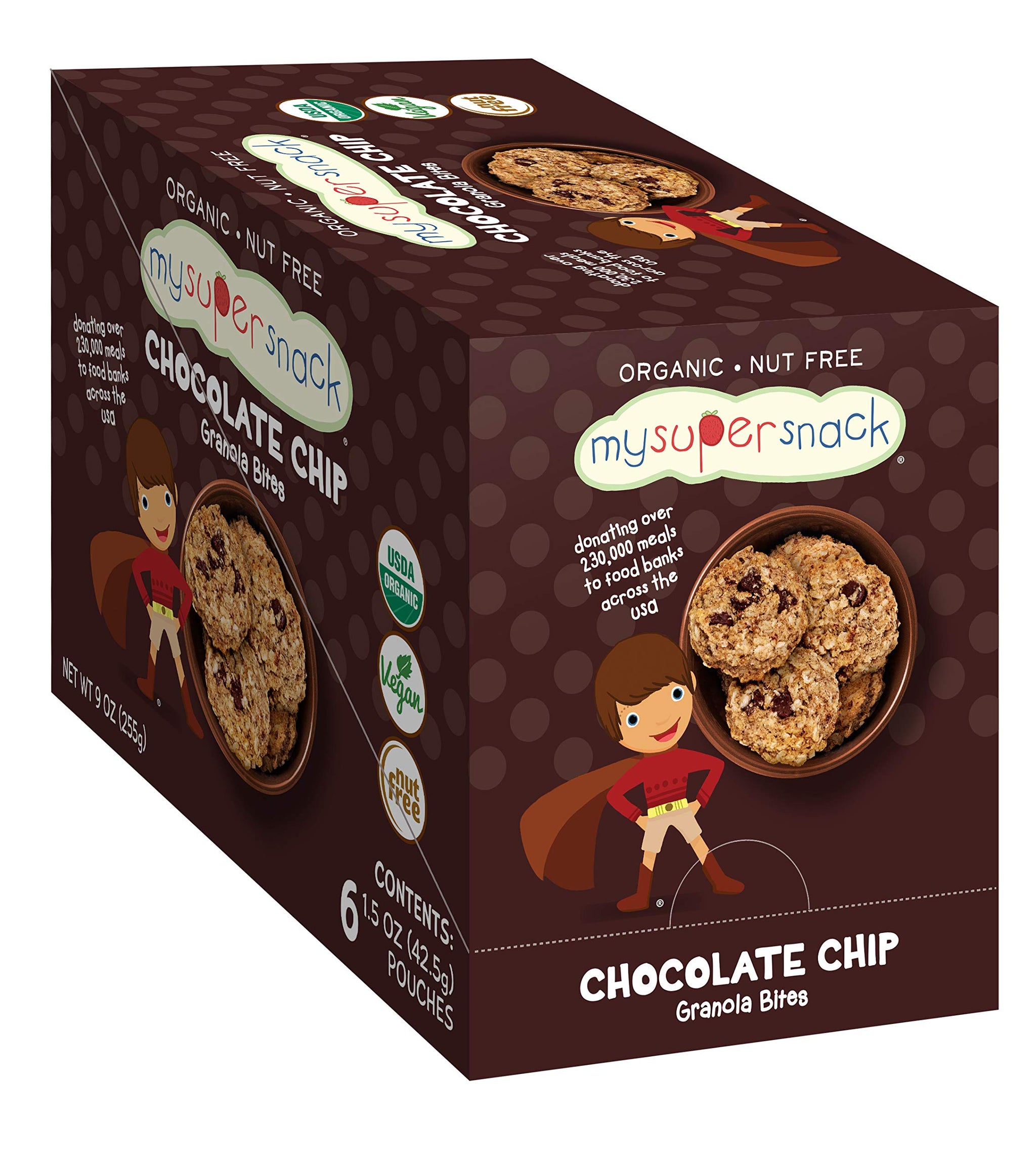 MySuperSnack Organic Granola Bites (Chocolate Chip) 12 Snack Packs, Healthy Snacks for Kids, Nut Free