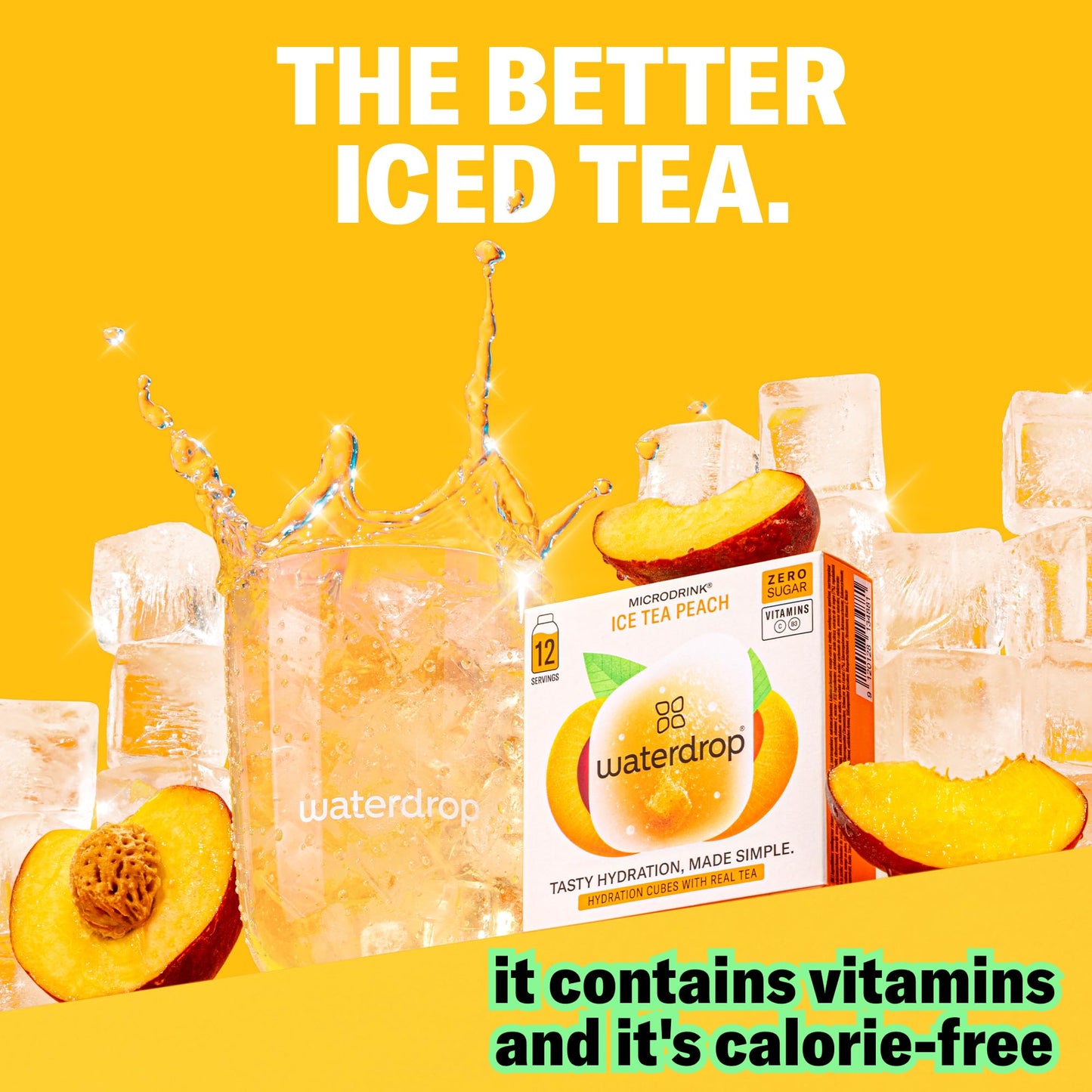 Waterdrop Hydration Cubes With Vitamin C, B Vitamins and Electrolytes, 3 Iced Tea Flavor Electrolyte Variety Pack, Flavored Water Enhancer Cubes