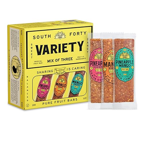 South 40 Snacks Premium Tropical Fruit Bars Mix of 3 Variety Pack, Just 1-3 ingredients, Mango, Pineapple Passionfruit, and Pineapple Mango Lime (35g