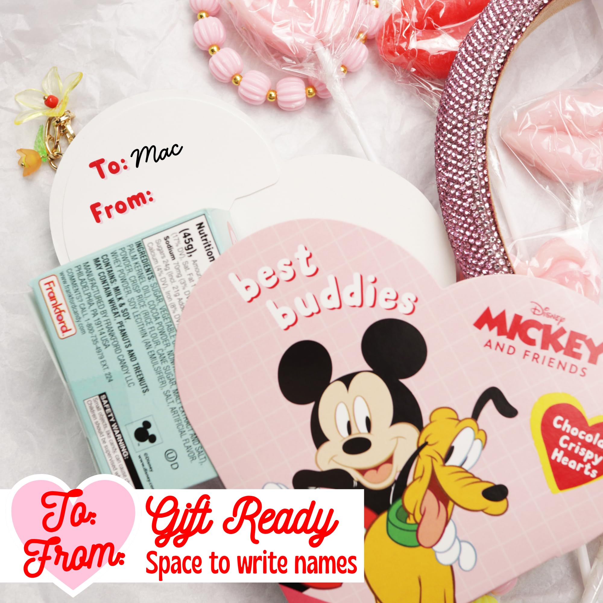 Disney Mickey, Minnie and Stitch Mini Heart Boxes with Chocolatey Candies, Valentines Candy Gift Set, 1.6 Ounces Each, Pack of 4