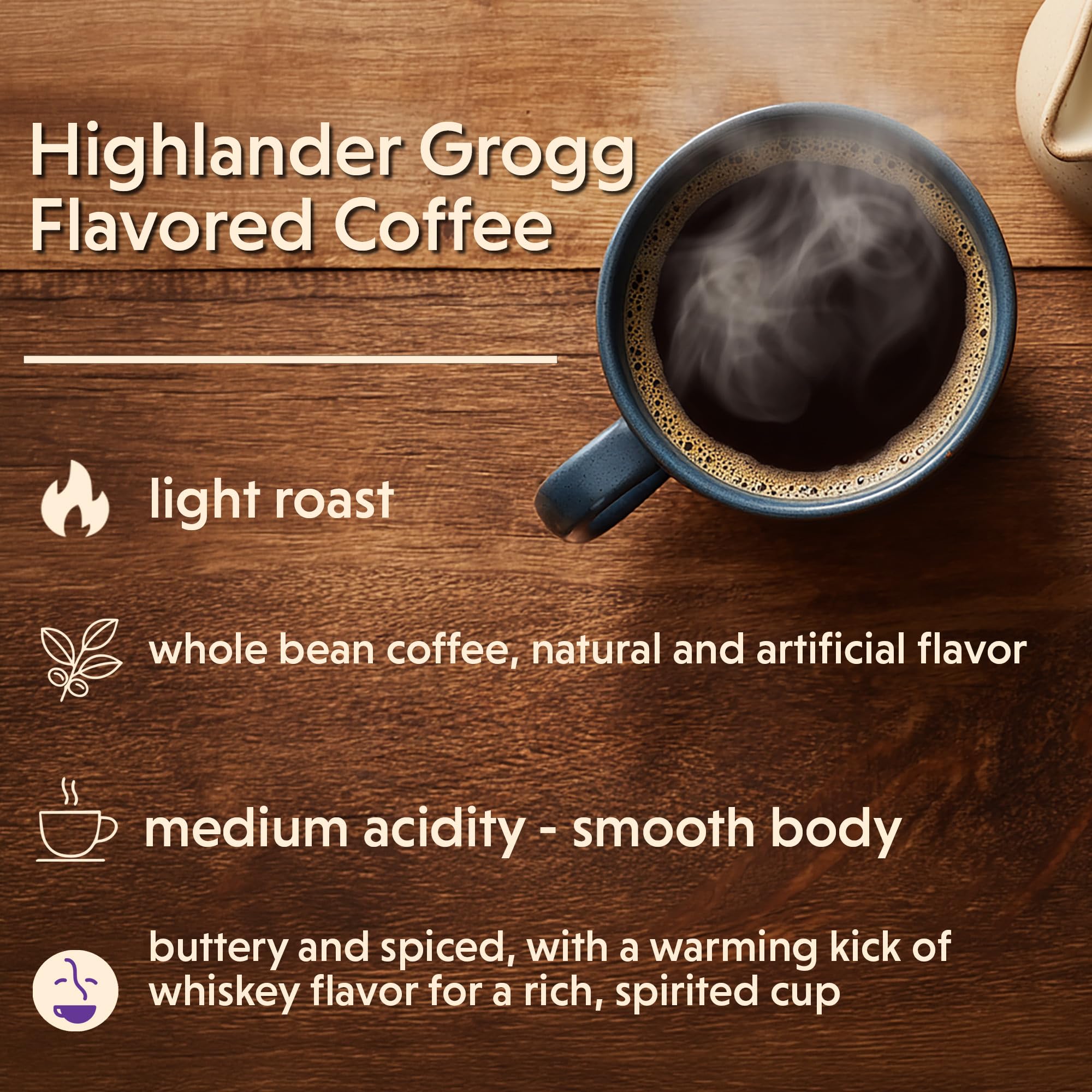 Coffee Bean Direct Highlander Grogg Flavored, Whole Bean Coffee, Rich & Gourmet, Light Roast, 5 Pound Bag (Pack of 1)