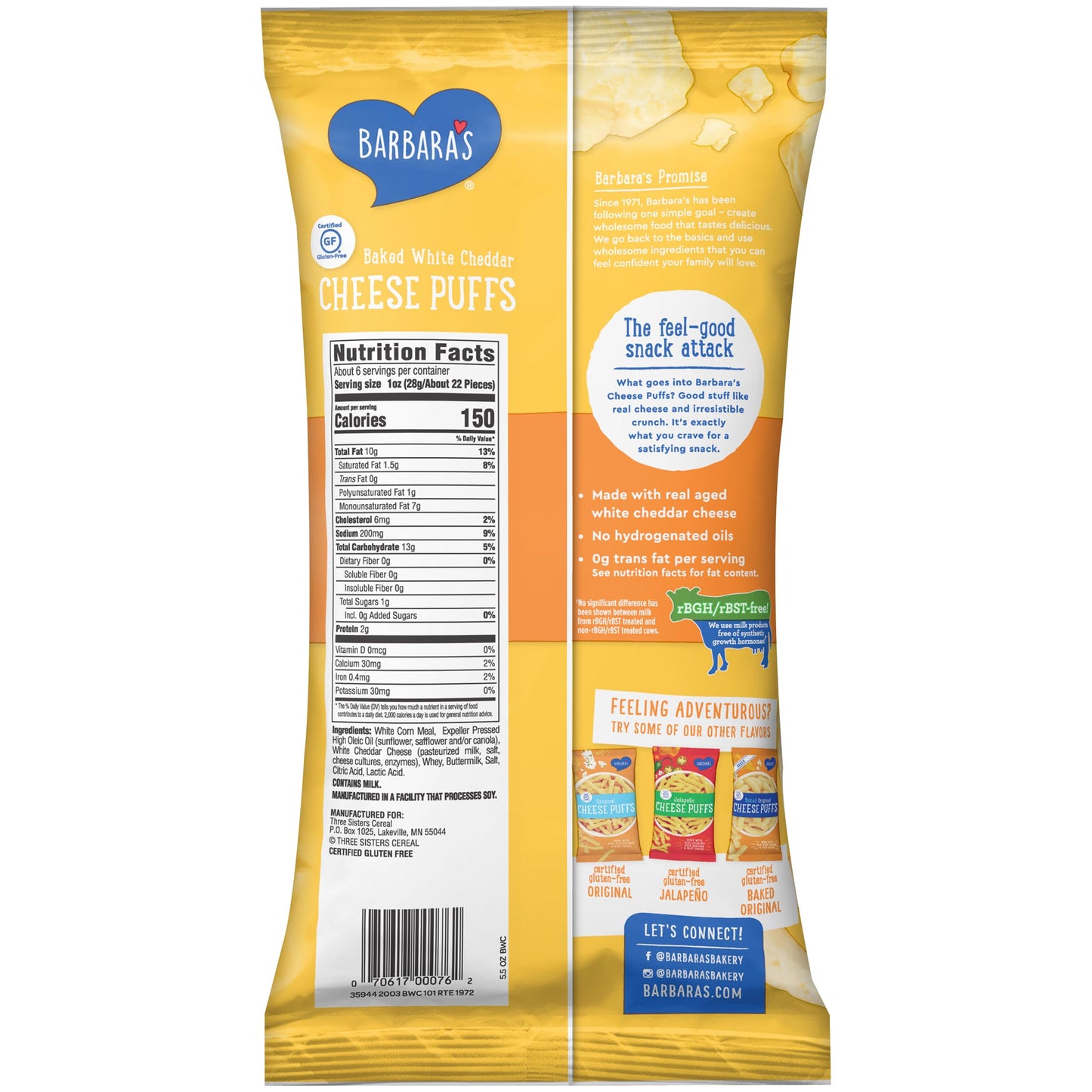 Barbara's Bakery - Baked White Cheddar Cheese Puffs - Case of 12 - 5.5 oz.