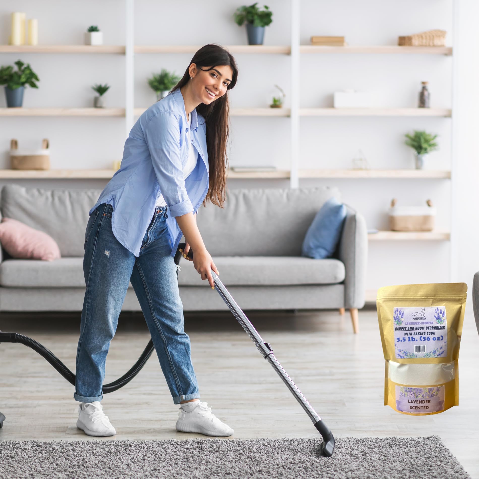Eleganceinlife Lavender-Scented Carpet and Room Deodorizer With Baking Soda, 3.5 LB. (56 oz)