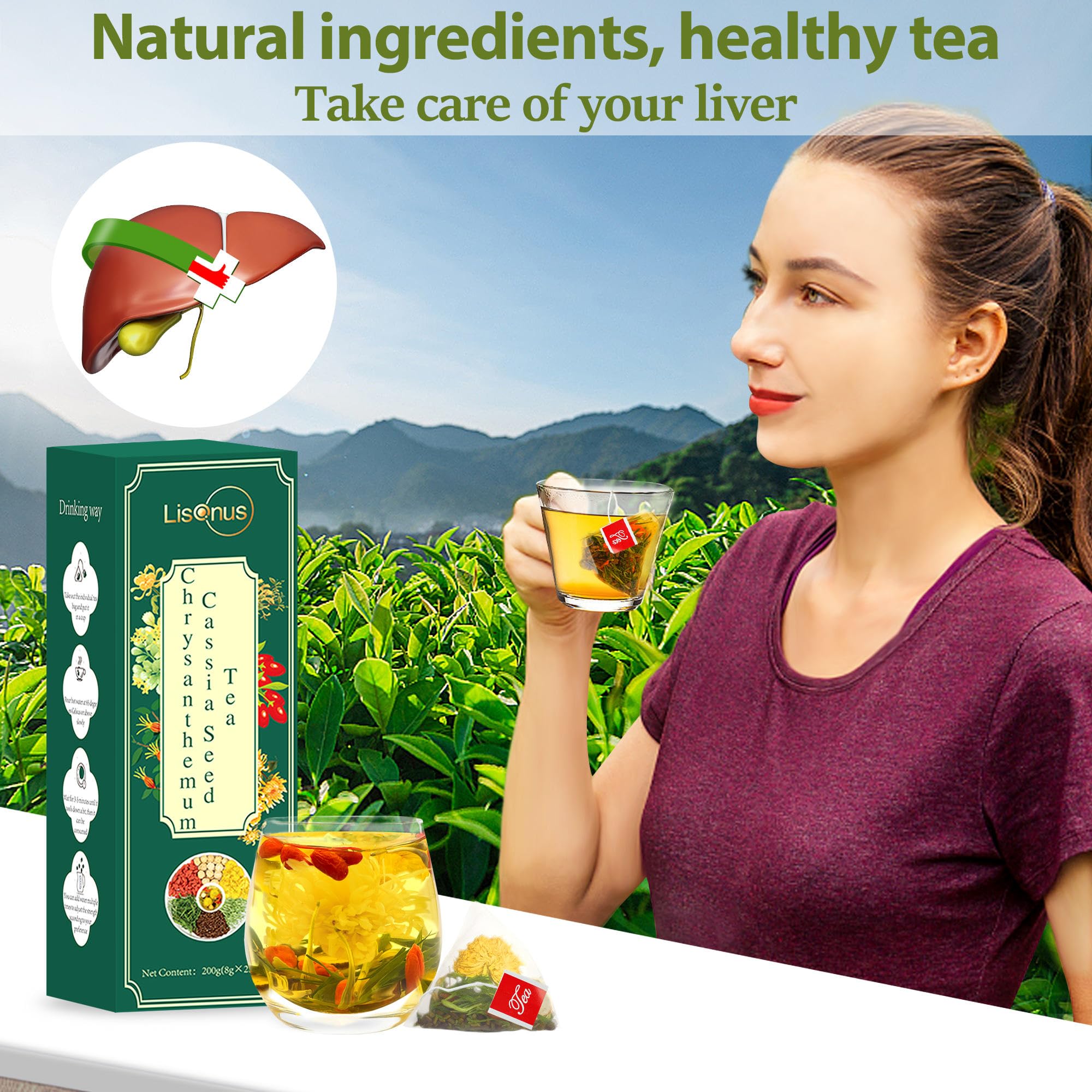 Chrysanthemum Cassia Seed Tea Organic(200g, 8gx25bags) Natural Herbal Tea Chrysanthemum Flowers,Goji Berries,Licorice,Bamboo Leaves,Cassia