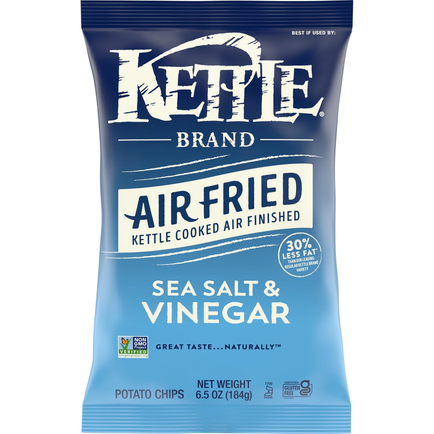 Kettle Brand Potato Chips, Air Fried Sea Salt & Vinegar Kettle Chips, 6.5 Oz Bag