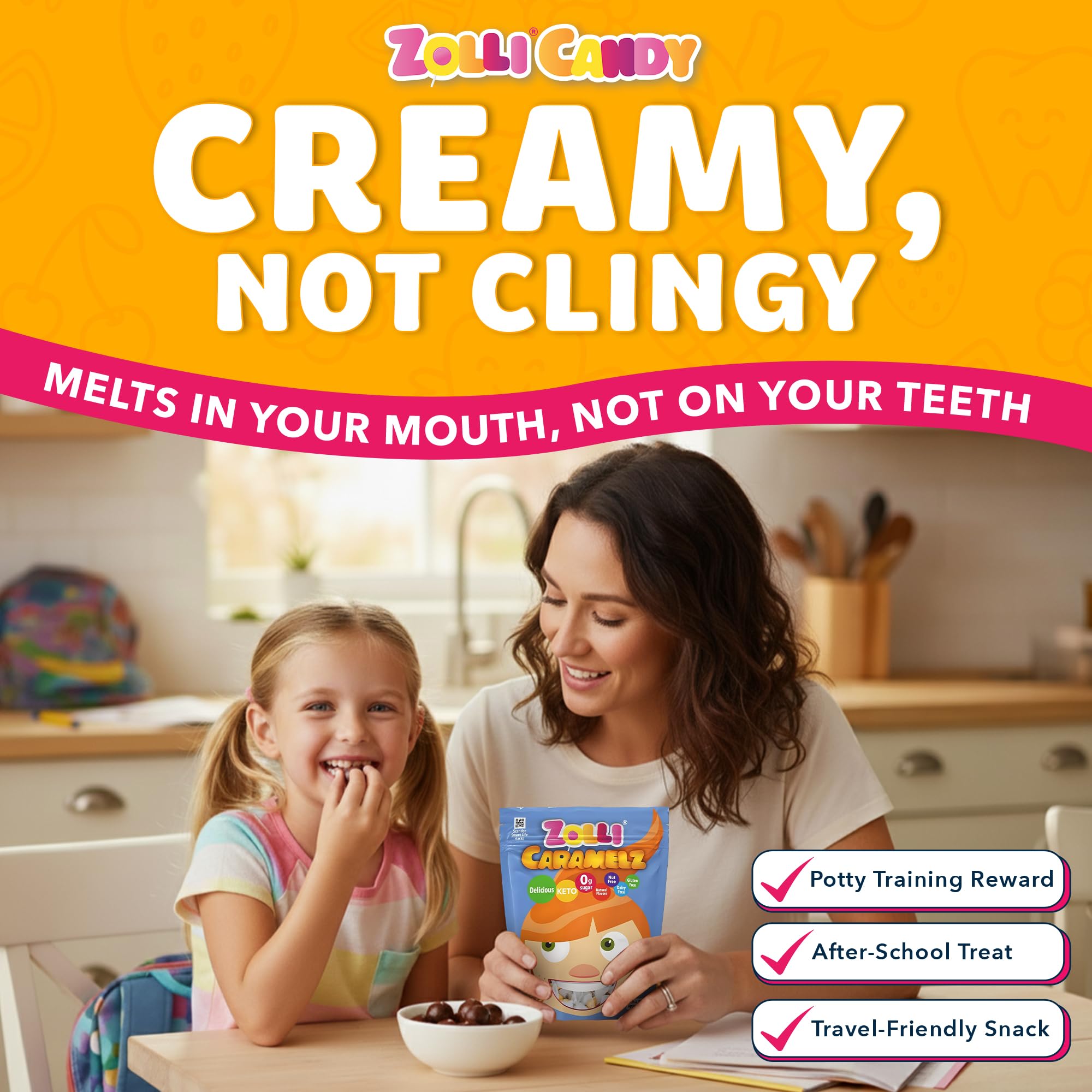 Zolli Caramelz Sugar-Free Candy - Creamy, Chewy, Dye-Free, Keto & Diabetic-Friendly Healthy Candy, Dentist-Approved Treats for Kids, 3 oz