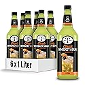 Mr & Mrs T Whiskey Sour Mix, 1 L bottle (Pack of 6), Tart and Sweet Blend Flavored Cocktail Mixer, Made with Cane Sugar, Perfect for Traditional