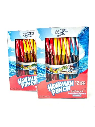 Spangler Hawaiian Punch 12ct Candy Canes, 5.3oz Box Lemon Berry Squeeze, Fruit Juicy Red and Polar Blast Flavored Candy Cane (2)