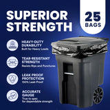 Plasticplace 95-96 Gallon Garbage Can Liners Heavy Duty 1.5 Mil Black Trash Bags Tear-Resistant Outdoor Garbage Bags for Rollaway Bins Large 61" x 68"