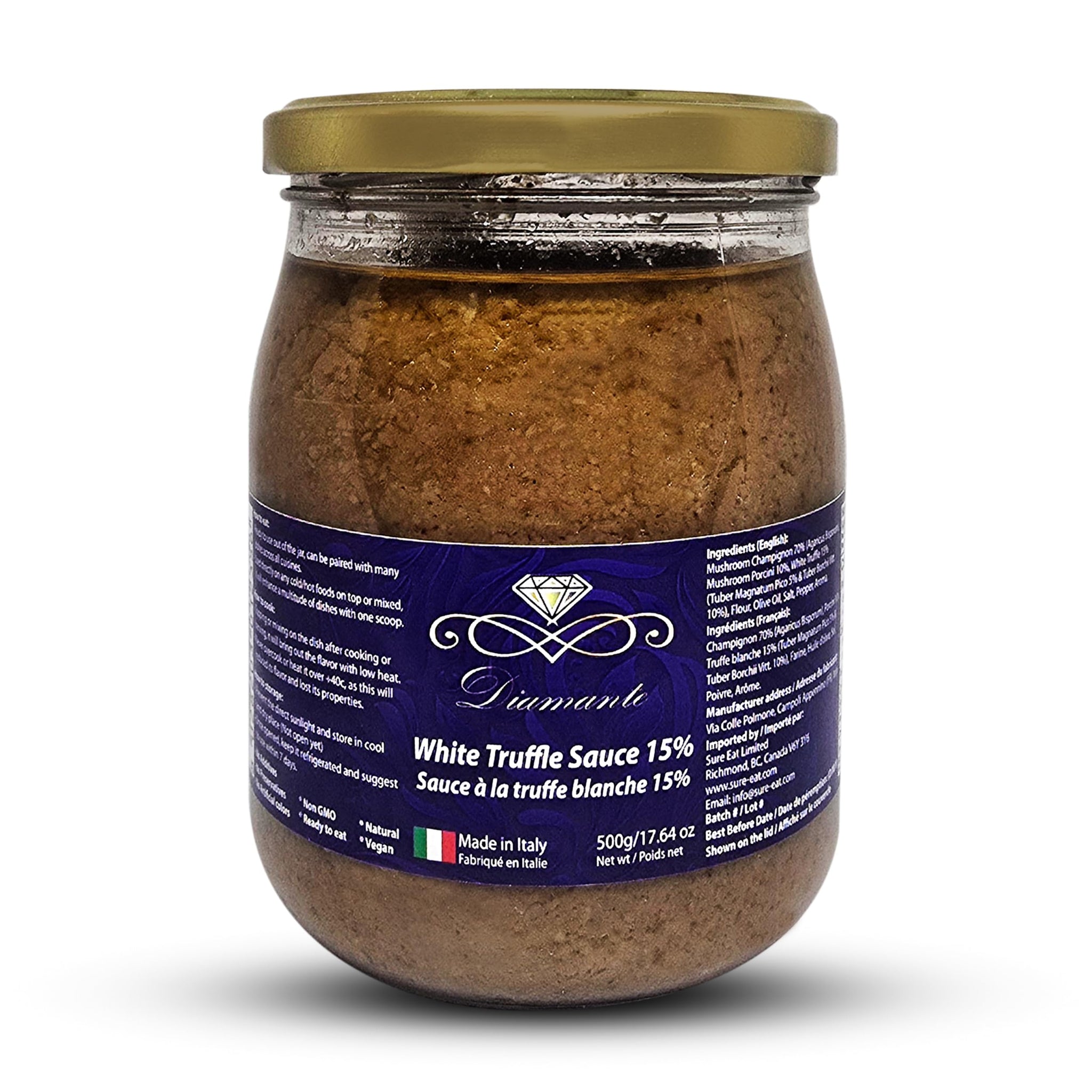 Diamante Italy White Truffle Sauce with High 15% White Truffle Content - Authentic Italian Gourmet White Truffle & Mushroom Sauce - Non GMO, Vegan