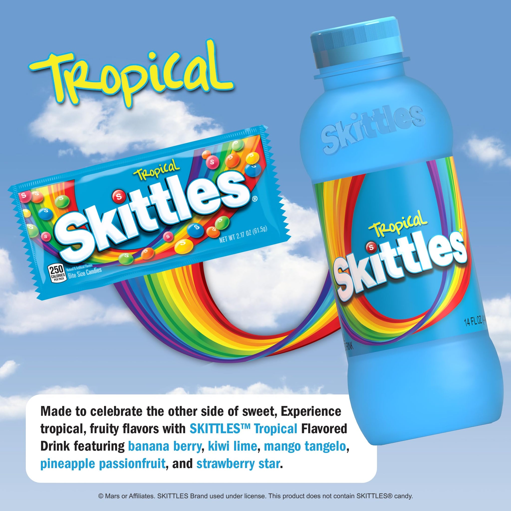 SKITTLES™ Candy Flavored Drink - Tropical Flavor | Bulk Candy Drinks with Fruity Flavors | 12 Fl oz. Bottles, Pack of 12