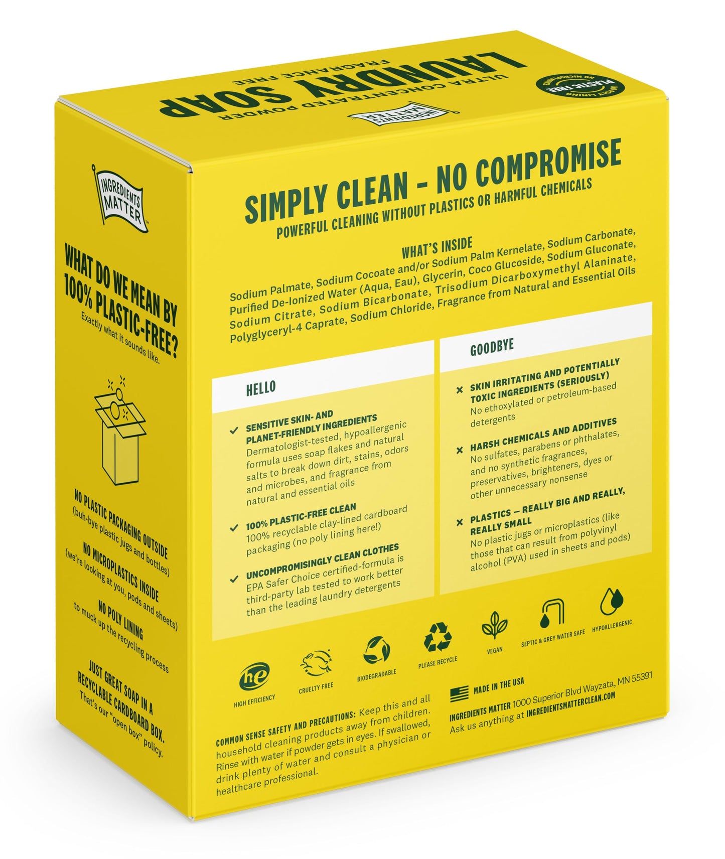 Ingredients Matter Powder Laundry Soap - Lemongrass Scent, Hypoallergenic Detergent, Natural & Eco-Friendly, Plastic Free, Made in USA, Natural