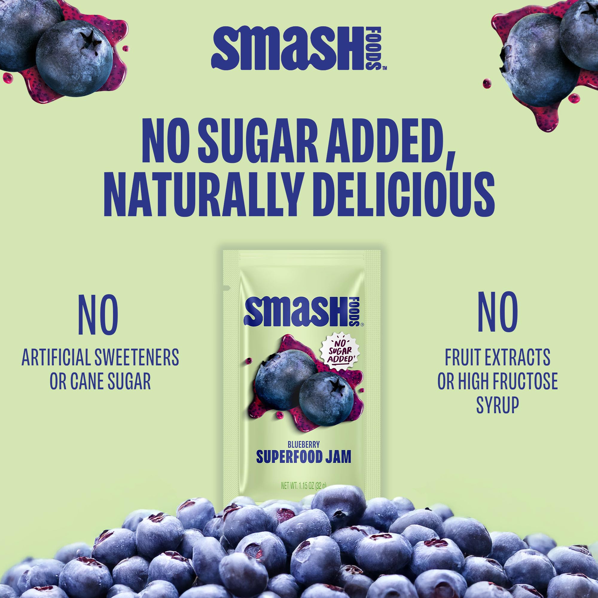 Smash Foods Blueberry Superfood Jam Sgl, 1.15 OZ