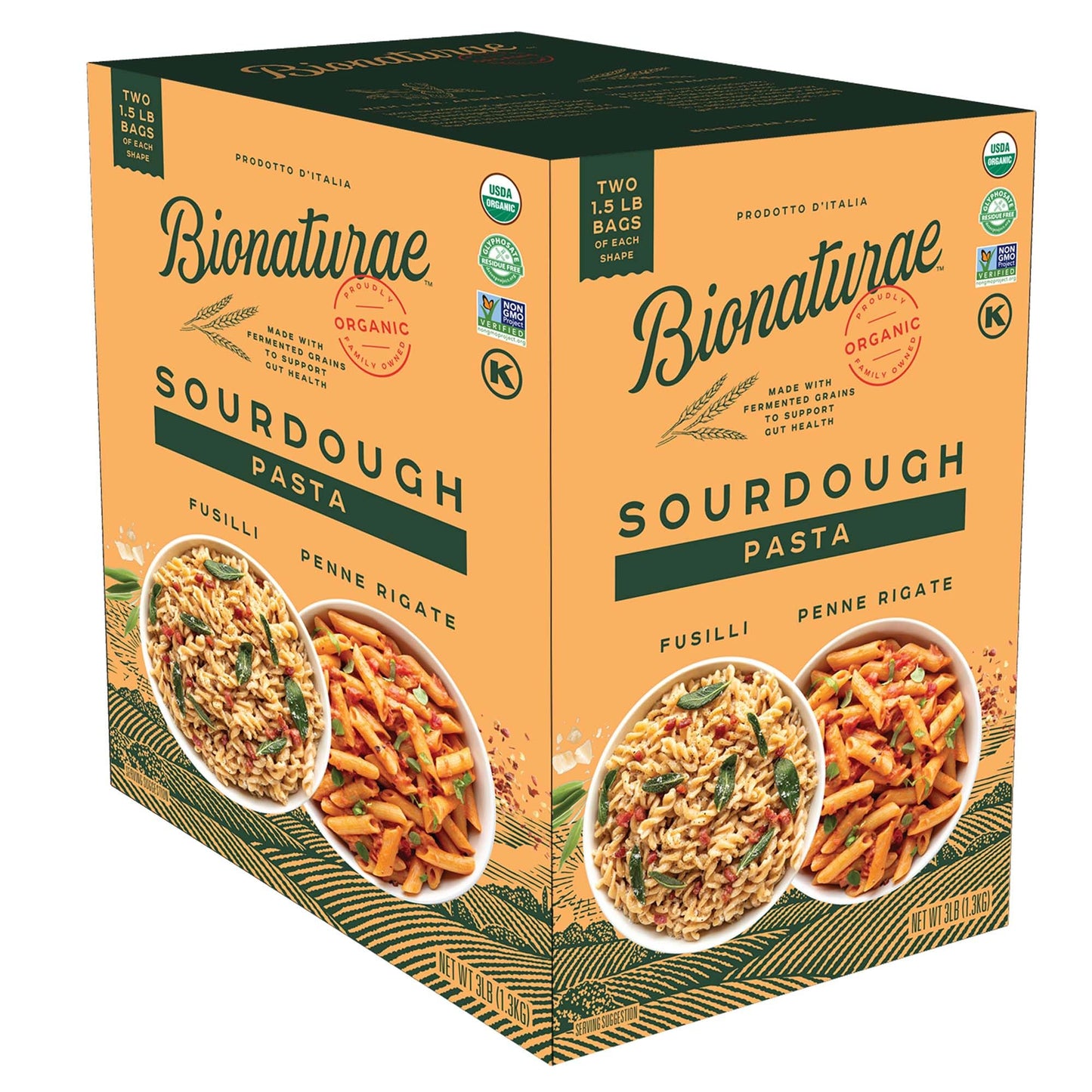 Bionaturae Organic Sourdough Penne Rigate & Fusilli Pasta Noodles - Italian Spiral Pasta, Dried Pasta Penne, Curly Corkscrew Pasta, Made with Durum