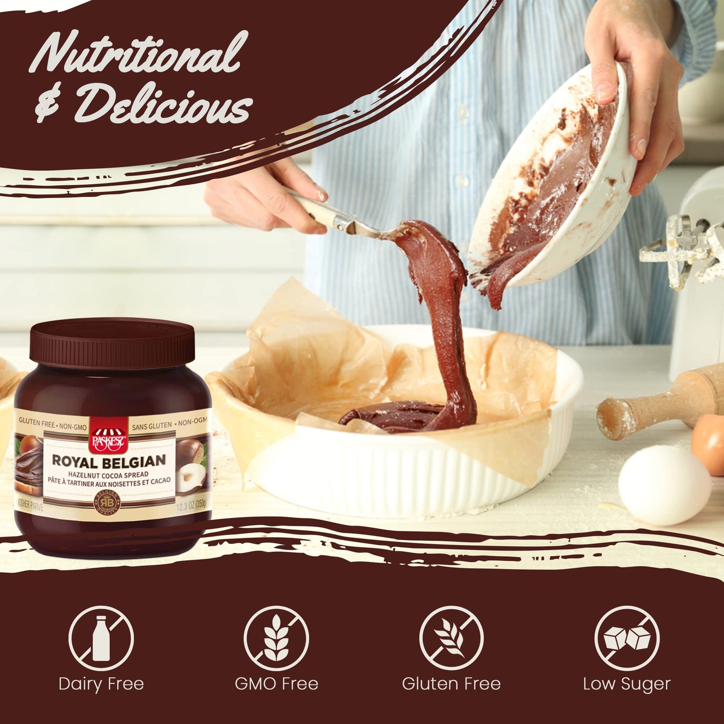 Only Kosher Candy Royal Belgian Dairy Free Hazelnut Cocoa Spread, Product of Belgium,12.3 oz (Pack of 2)