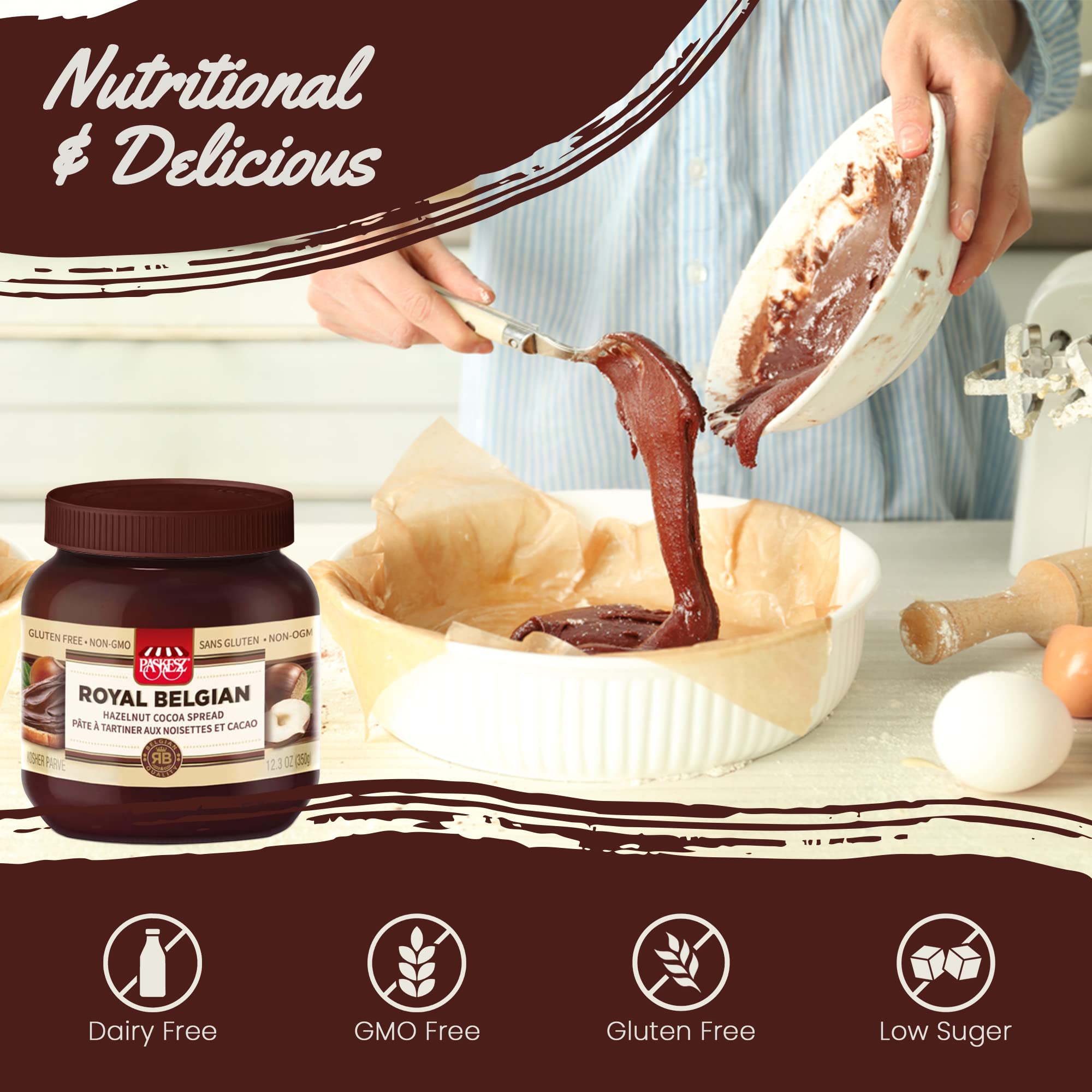 Only Kosher Candy Royal Belgian Dairy Free Hazelnut Cocoa Spread, Product of Belgium,12.3 oz (Pack of 2)